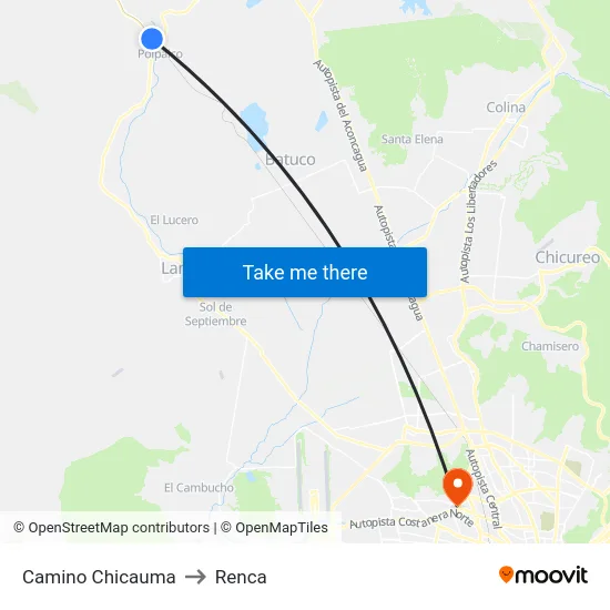 Camino Chicauma to Renca map