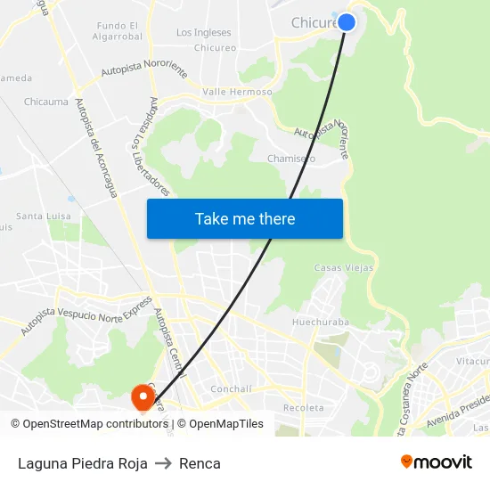 Laguna Piedra Roja to Renca map