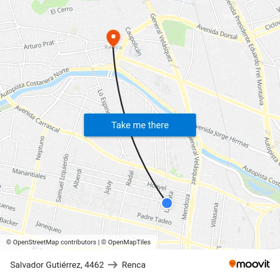 Salvador Gutiérrez, 4462 to Renca map