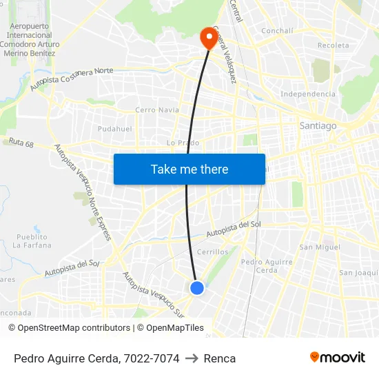 Pedro Aguirre Cerda, 7022-7074 to Renca map