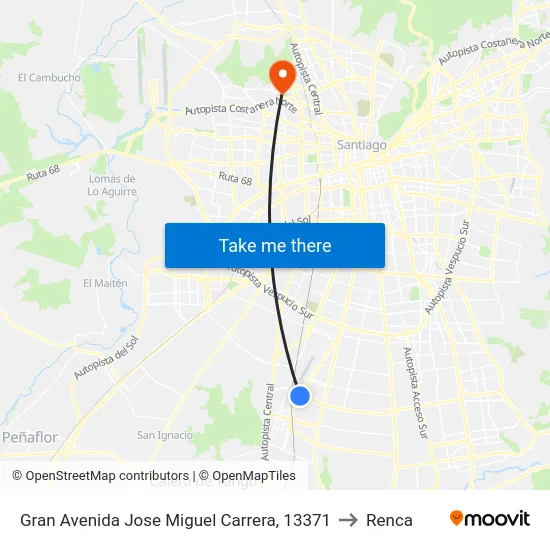 Gran Avenida Jose Miguel Carrera, 13371 to Renca map