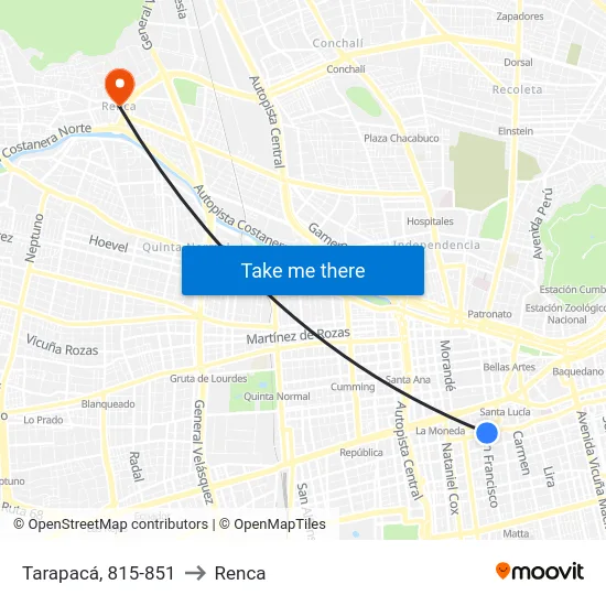 Tarapacá, 815-851 to Renca map