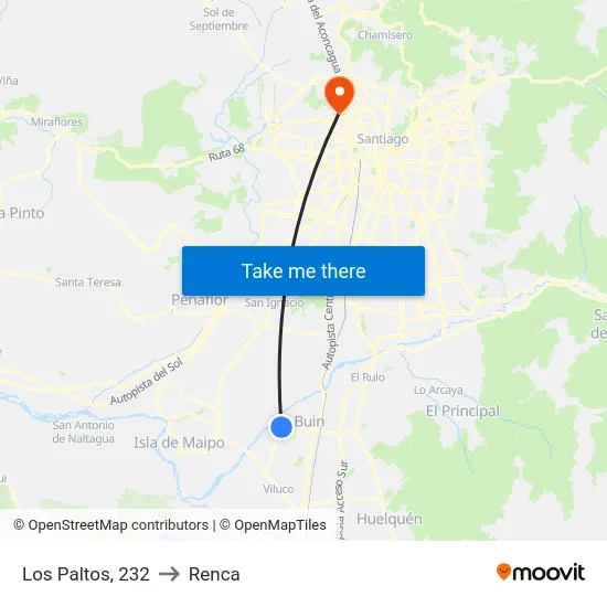 Los Paltos, 232 to Renca map