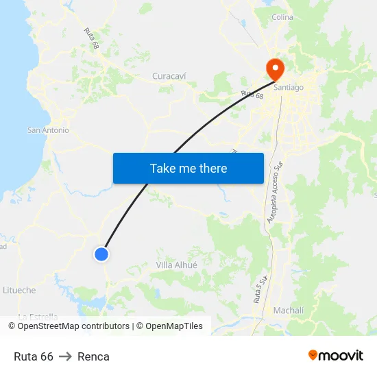 Ruta 66 to Renca map