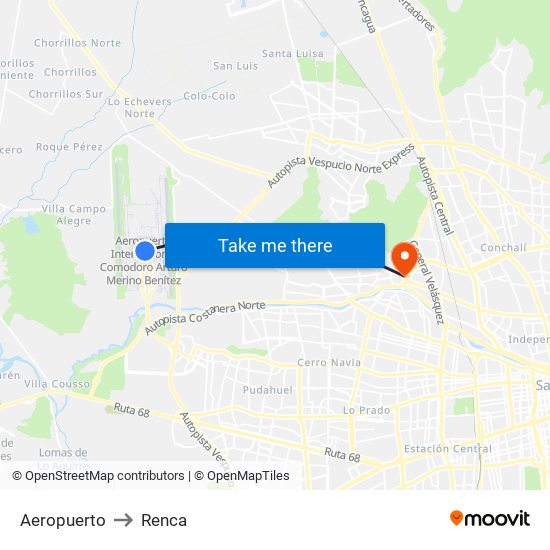 Aeropuerto to Renca map
