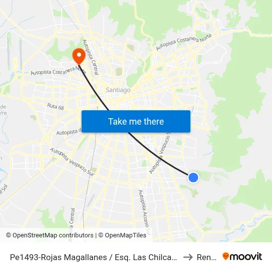 Pe1493-Rojas Magallanes / Esq. Las Chilcas Sur to Renca map