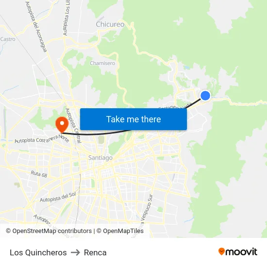 Los Quincheros to Renca map