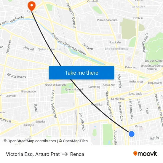 Victoria Esq. Arturo Prat to Renca map