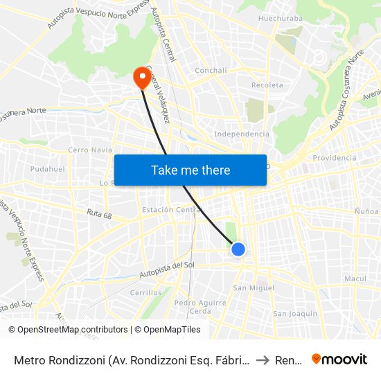 Metro Rondizzoni (Av. Rondizzoni Esq. Fábrica) to Renca map
