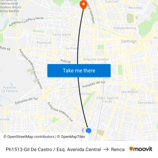 Ph1513-Gil De Castro / Esq. Avenida Central to Renca map