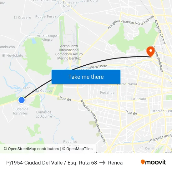 Pj1954-Ciudad Del Valle / Esq. Ruta 68 to Renca map
