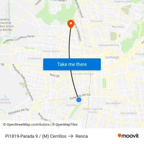 Pi1819-Parada 9 / (M) Cerrillos to Renca map
