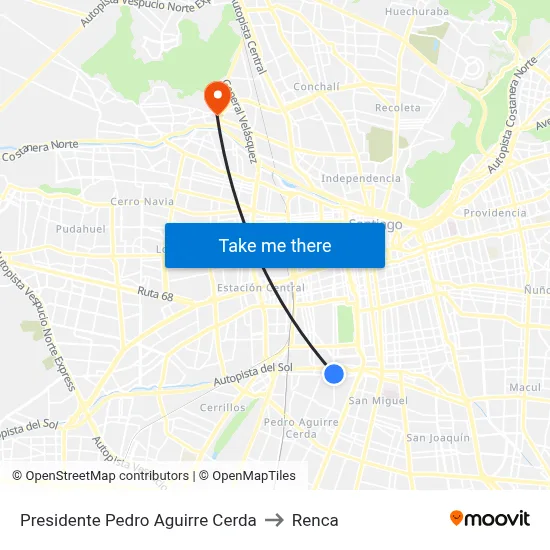 Presidente Pedro Aguirre Cerda to Renca map