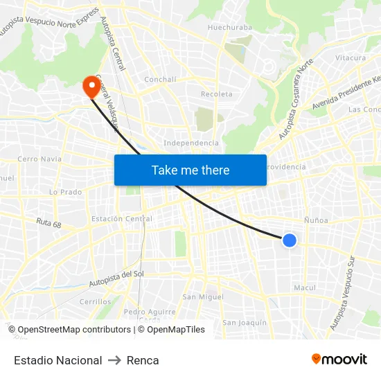Estadio Nacional to Renca map