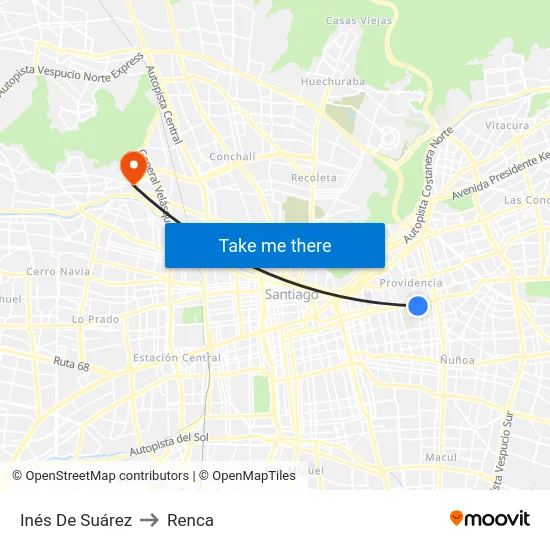 Inés De Suárez to Renca map