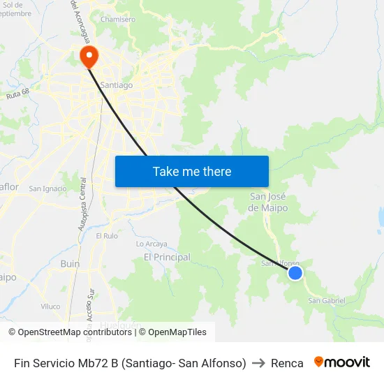 Fin Servicio Mb72 B (Santiago- San Alfonso) to Renca map