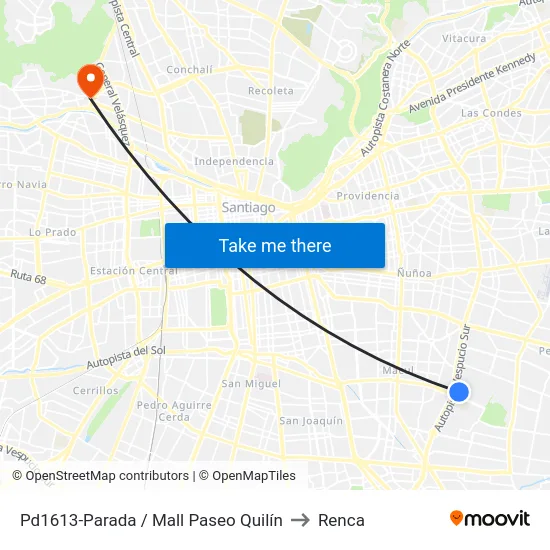 Pd1613-Parada / Mall Paseo Quilín to Renca map