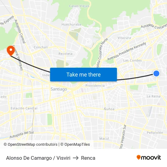 Alonso De Camargo / Visviri to Renca map