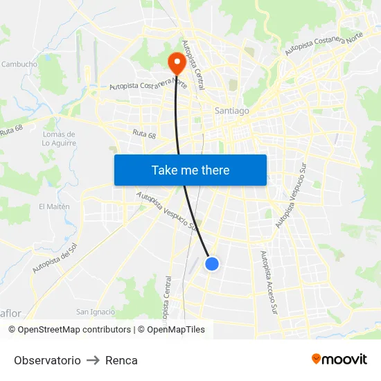 Observatorio to Renca map