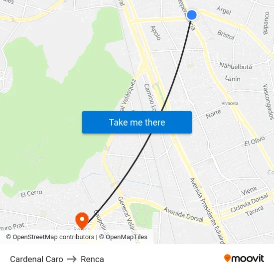 Cardenal Caro to Renca map