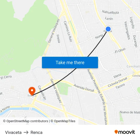 Vivaceta to Renca map