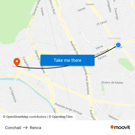 Conchalí to Renca map