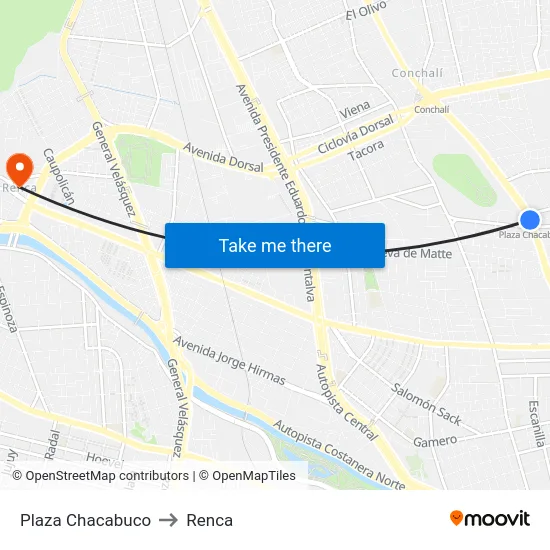 Plaza Chacabuco to Renca map