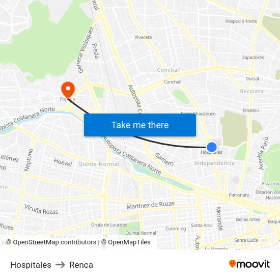 Hospitales to Renca map
