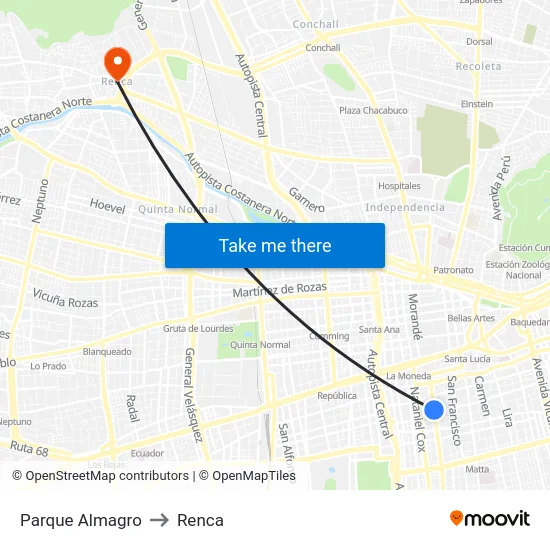 Parque Almagro to Renca map