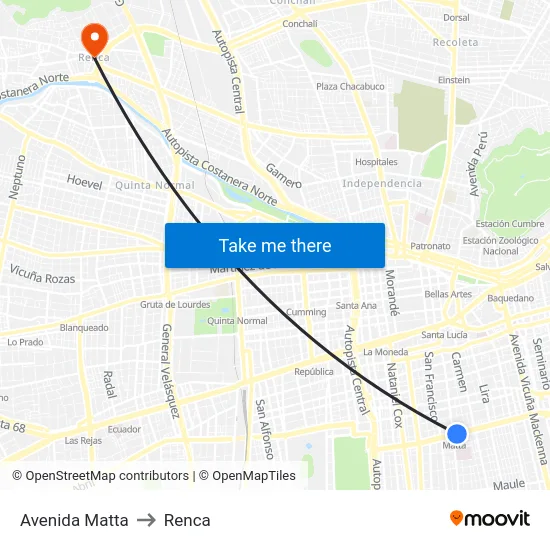 Avenida Matta to Renca map