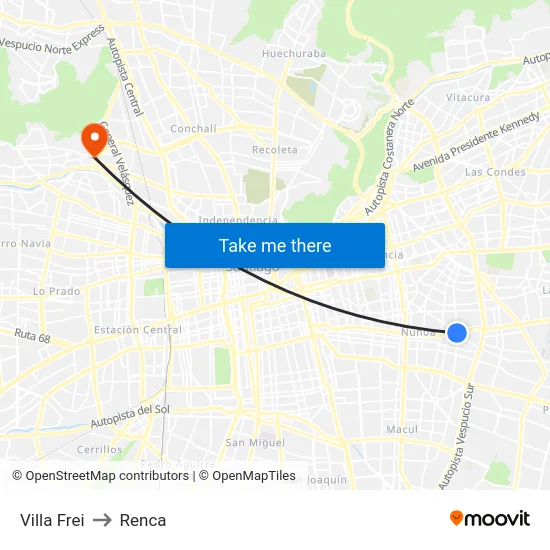 Villa Frei to Renca map
