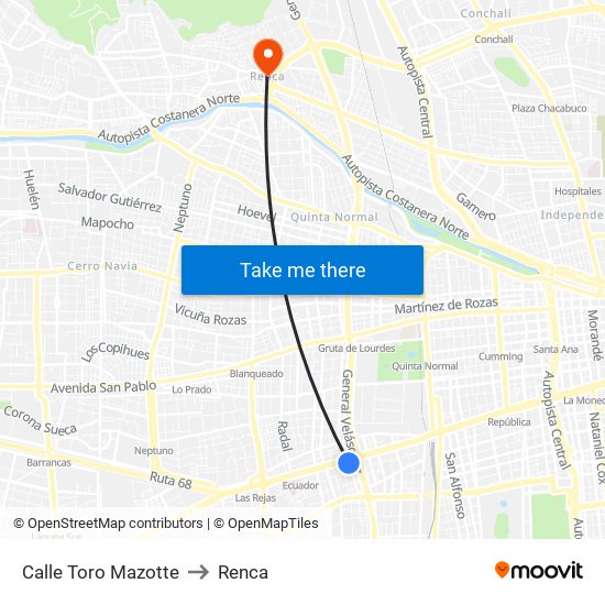 Calle Toro Mazotte to Renca map