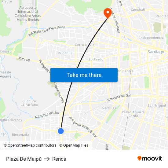 Plaza De Maipú to Renca map