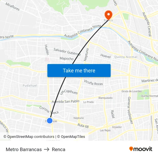 Metro Barrancas to Renca map