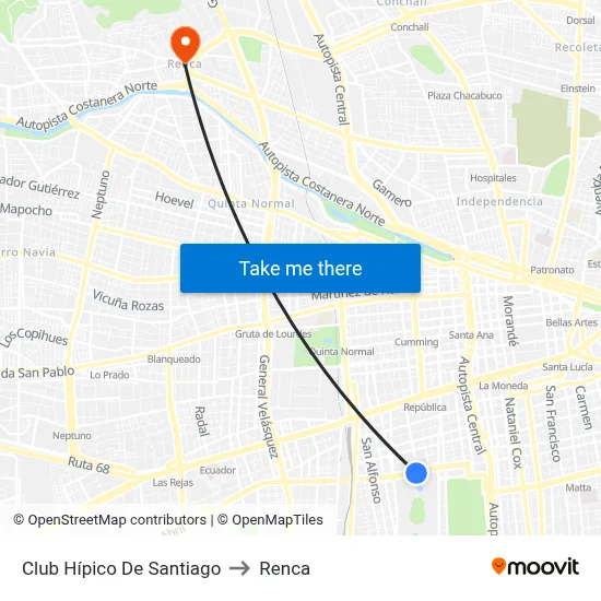 Club Hípico De Santiago to Renca map