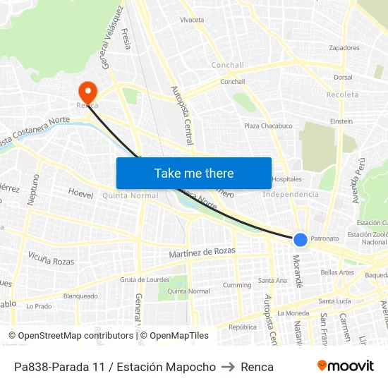 Pa838-Parada 11 / Estación Mapocho to Renca map
