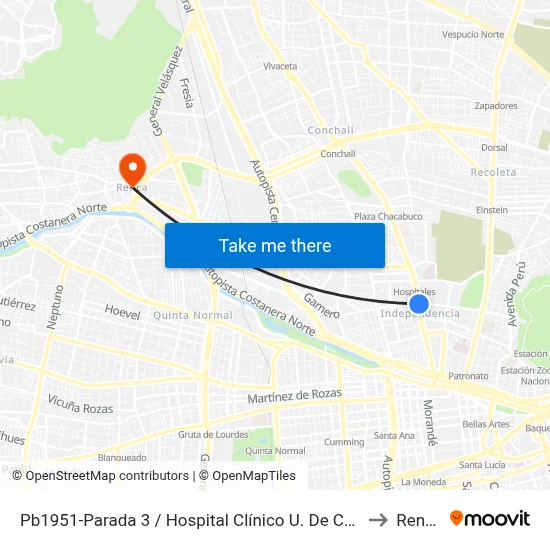 Pb1951-Parada 3 / Hospital Clínico U. De Chile to Renca map
