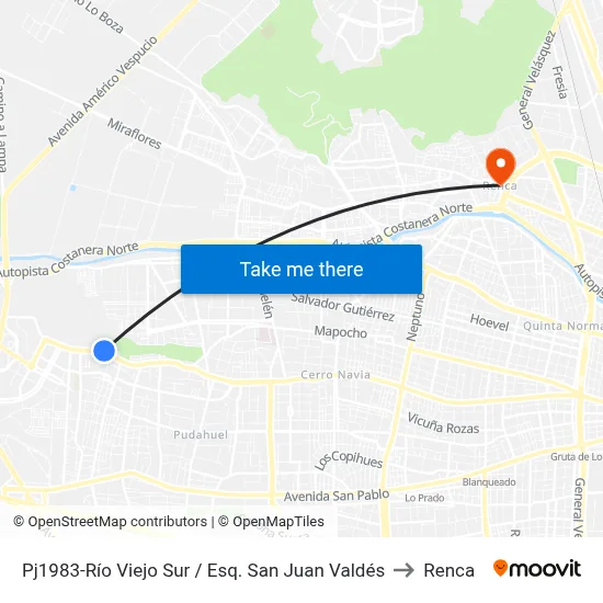 Pj1983-Río Viejo Sur / Esq. San Juan Valdés to Renca map