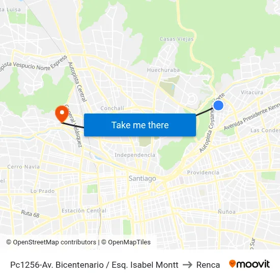 Pc1256-Av. Bicentenario / Esq. Isabel Montt to Renca map
