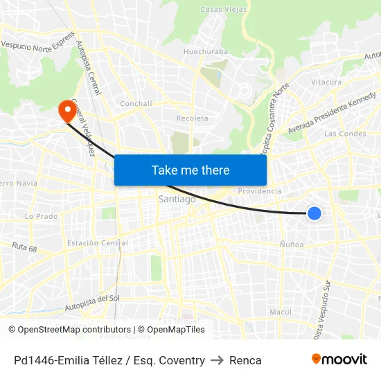 Pd1446-Emilia Téllez / Esq. Coventry to Renca map