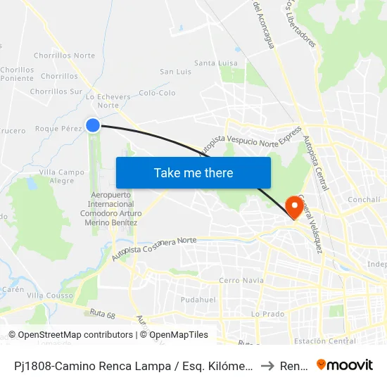 Pj1808-Camino Renca Lampa / Esq. Kilómetro 6 to Renca map