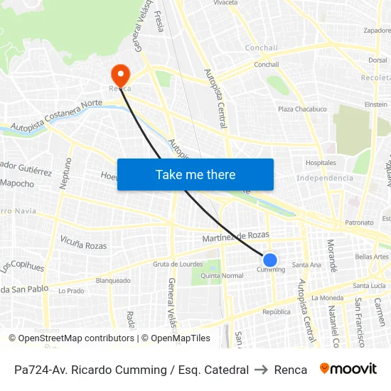 Pa724-Av. Ricardo Cumming / Esq. Catedral to Renca map
