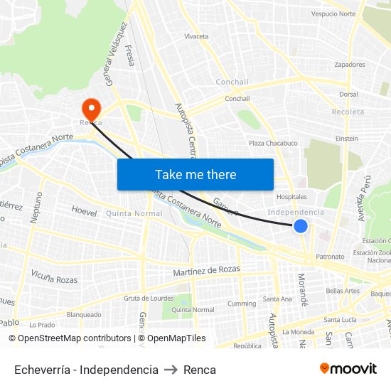Echeverría - Independencia to Renca map