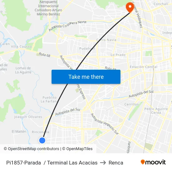 Pi1857-Parada  / Terminal   Las Acacias to Renca map