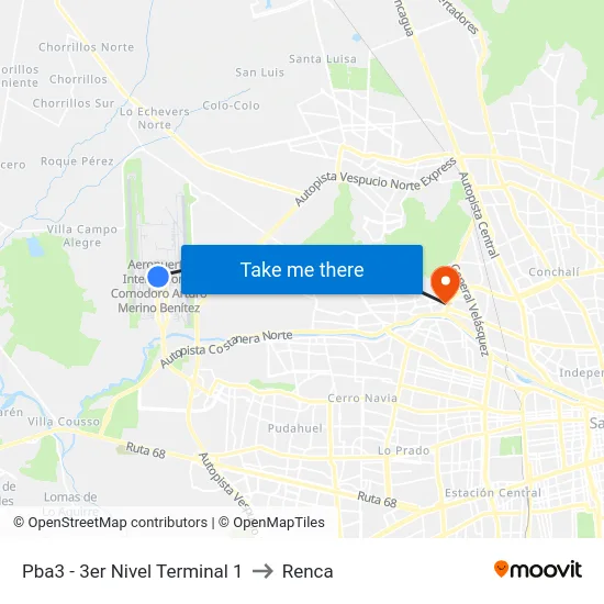 Pba3 - 3er Nivel Terminal 1 to Renca map