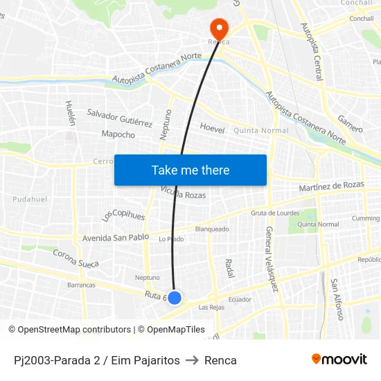 Pj2003-Parada 2 / Eim Pajaritos to Renca map