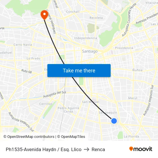 Ph1535-Avenida Haydn / Esq. Llico to Renca map