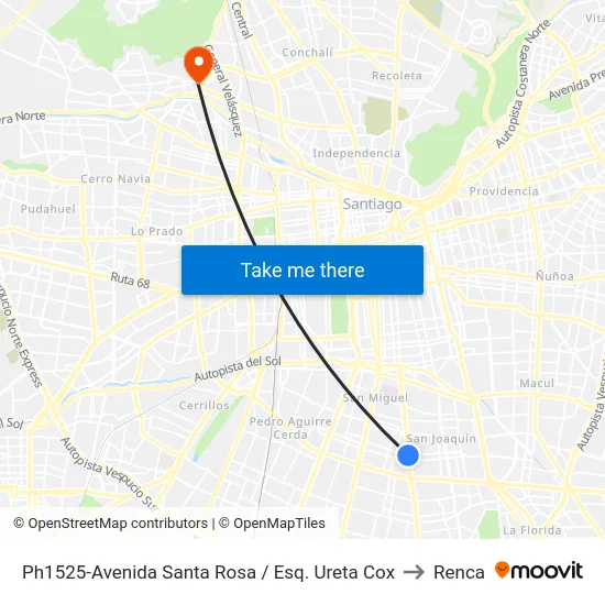 Ph1525-Avenida Santa Rosa / Esq. Ureta Cox to Renca map