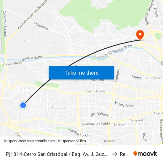 Pj1814-Cerro San Cristóbal / Esq. Av. J. Guzmán Riesco to Renca map