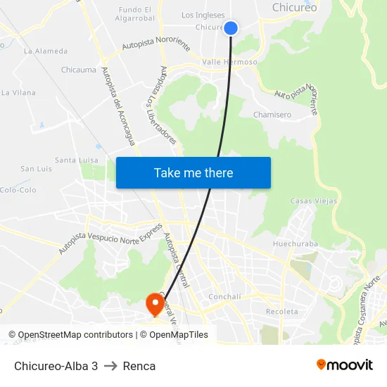 Chicureo-Alba 3 to Renca map